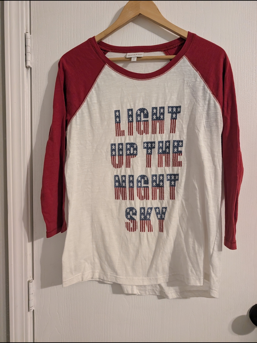 Shyanne Red & White Raglan Tee with Stars & Stripes Graphic